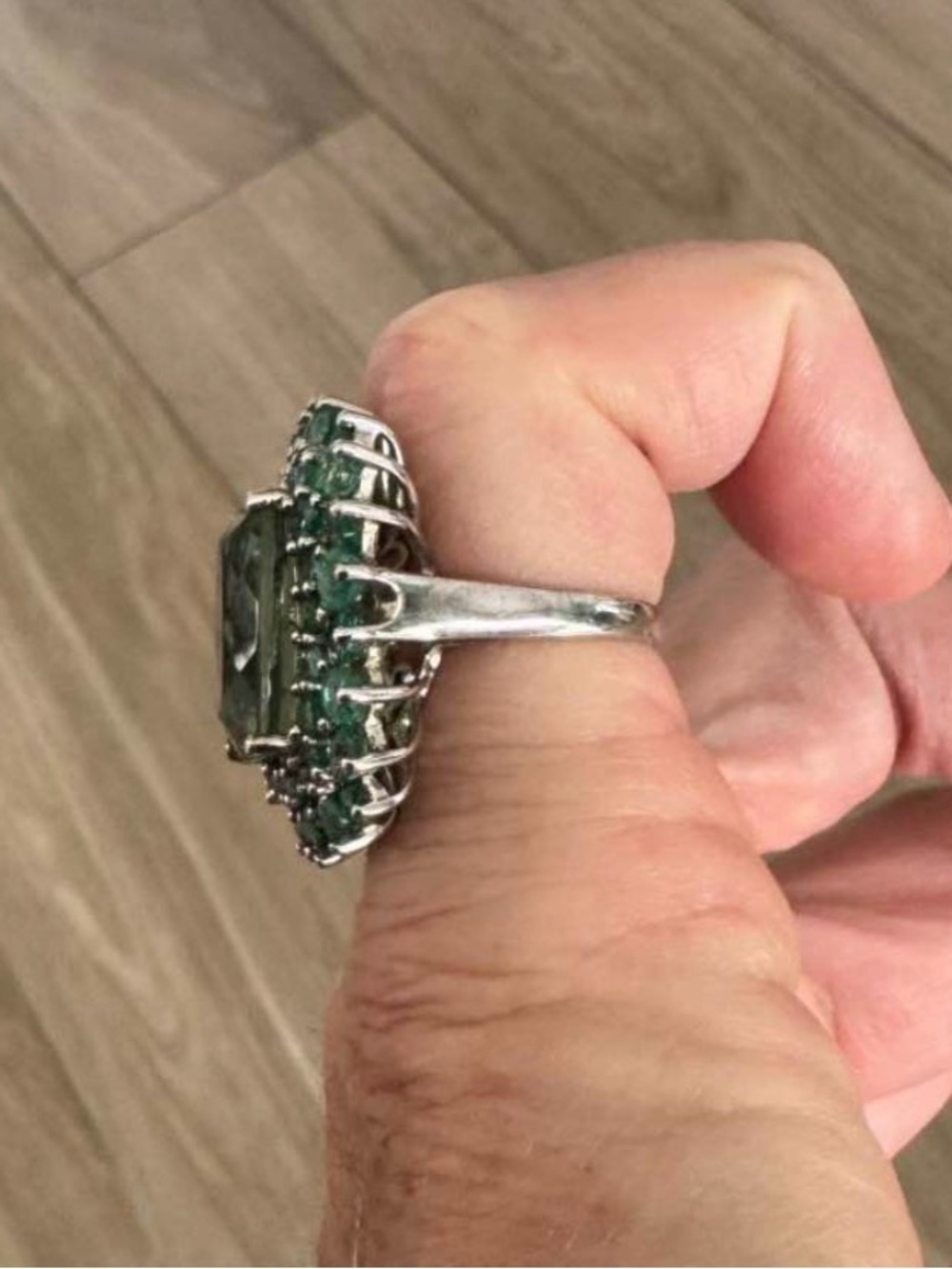 Green Oval Gem Halo Cocktail Ring - Picture 5 of 9